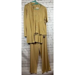 Together 3-Piece Pant Set Embroidered Knit Top Cardigan Pants Size L